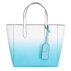 Michael Kors Sinclair logo large tote hombre white and ocean blue NWOT
